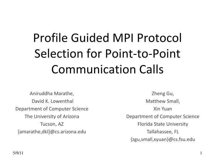 PPT Profile Guided MPI Protocol Selection for PointtoPoint
