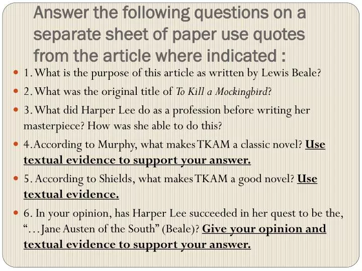PPT - 1. What is the purpose of this article as written by Lewis Beale ...