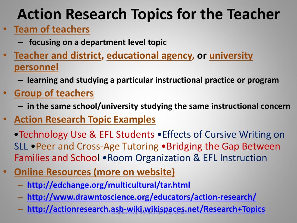 examples of action research topics in english