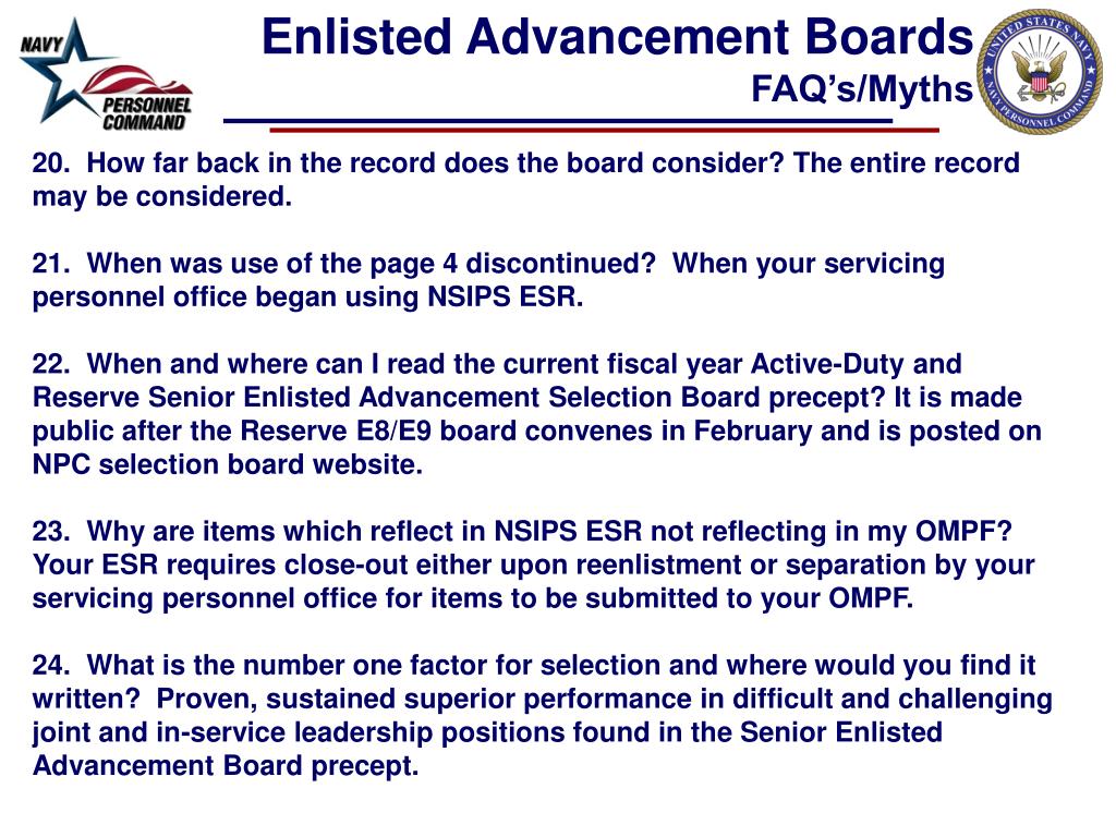 PPT Enlisted Advancement Boards Navy Personnel Command Enlisted