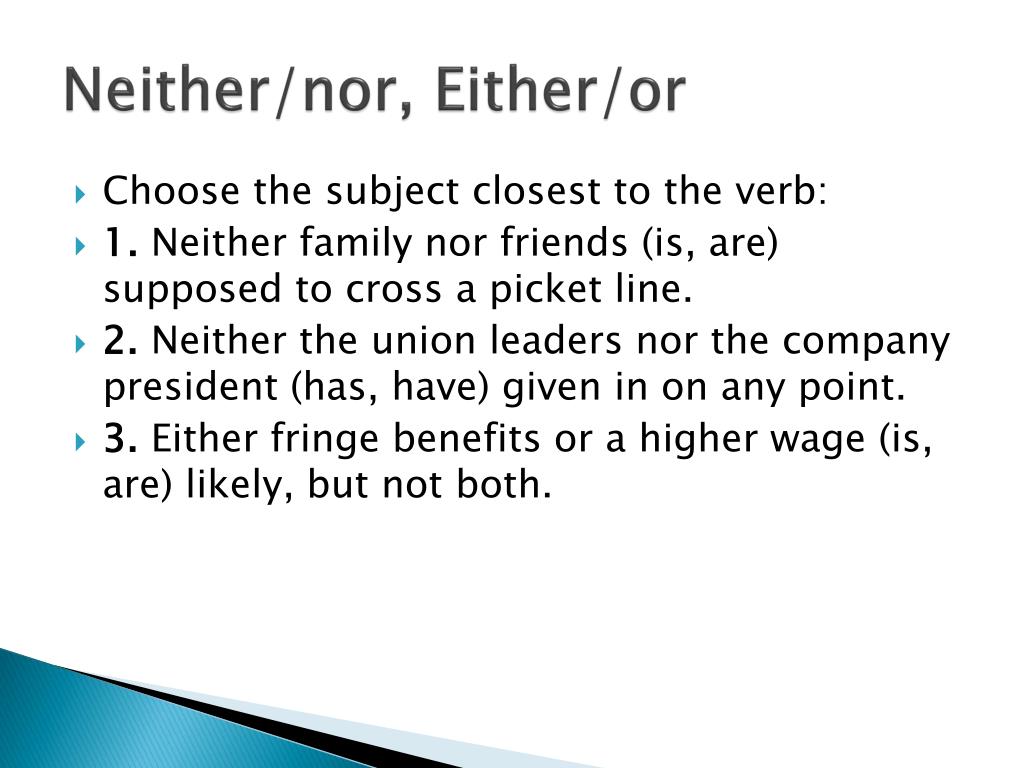Subject Verb Agreement Either Or Neither Nor Worksheets Pdf
