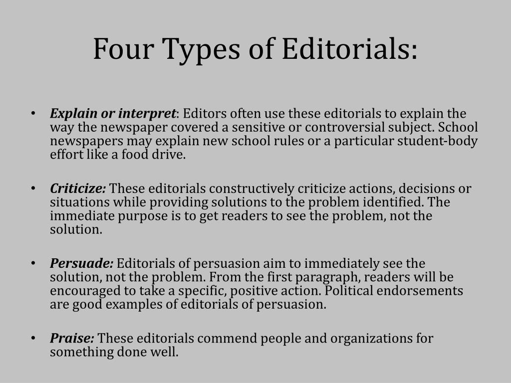 editorials are a type of essay found in newspapers
