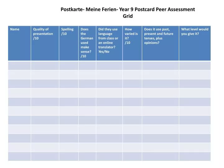 Ppt Postkarte Meine Ferien Year 9 Postcard Peer Assessment Grid Powerpoint Presentation Id