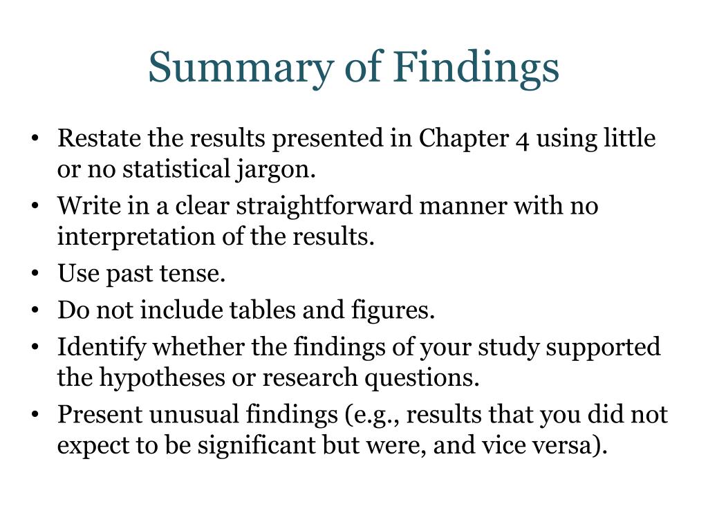 summary of findings in research meaning