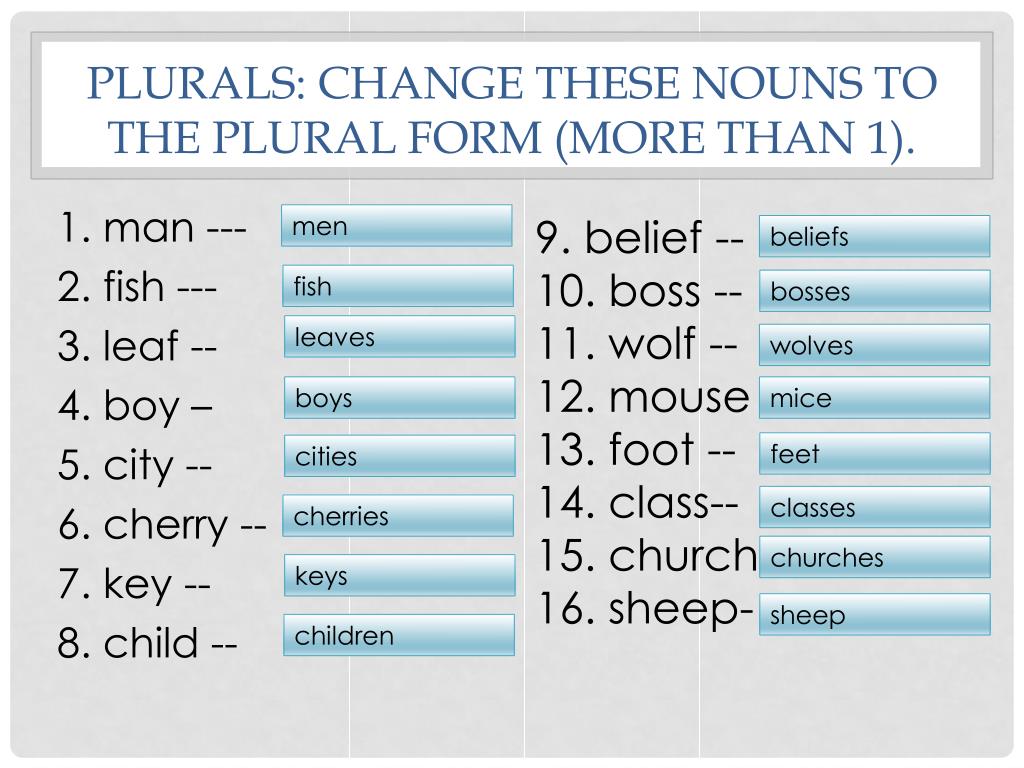 PPT - Plurals: Change these nouns to the plural form (more than 1).  PowerPoint Presentation - ID:2611791