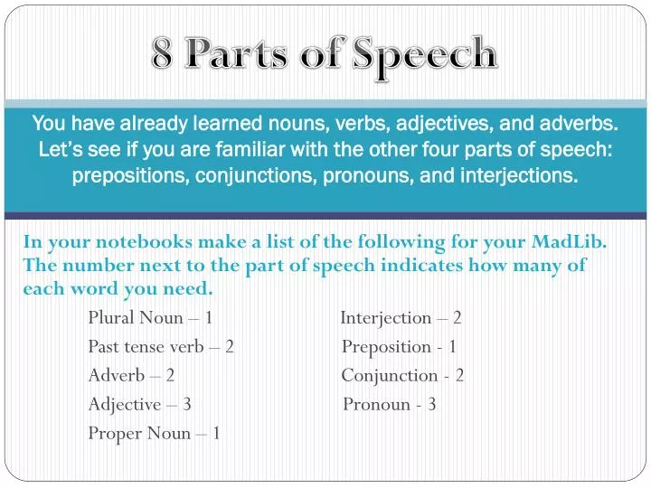 PPT 8 Parts of Speech PowerPoint Presentation, free download ID2611864