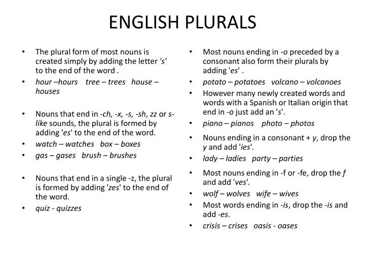 PPT - ENGLISH PLURALS PowerPoint Presentation, free download - ID:2612334