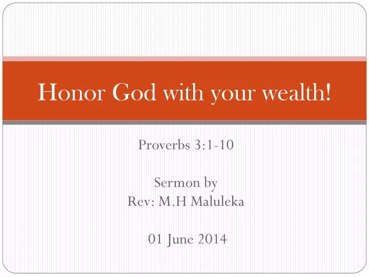 honor god with your wealth n.