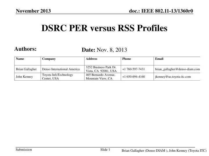 dsrc per versus rss profiles n.