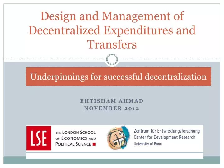 design and management of decentralized expenditures and transfers n.
