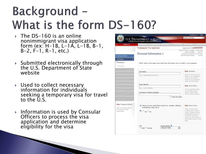 Ppt Nonimmigrant Visa Application Form Ds 160 Powerpoint Presentation