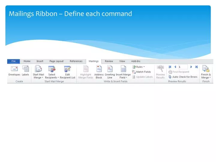 PPT Mailings Ribbon Define each command PowerPoint Presentation, free download ID2633458