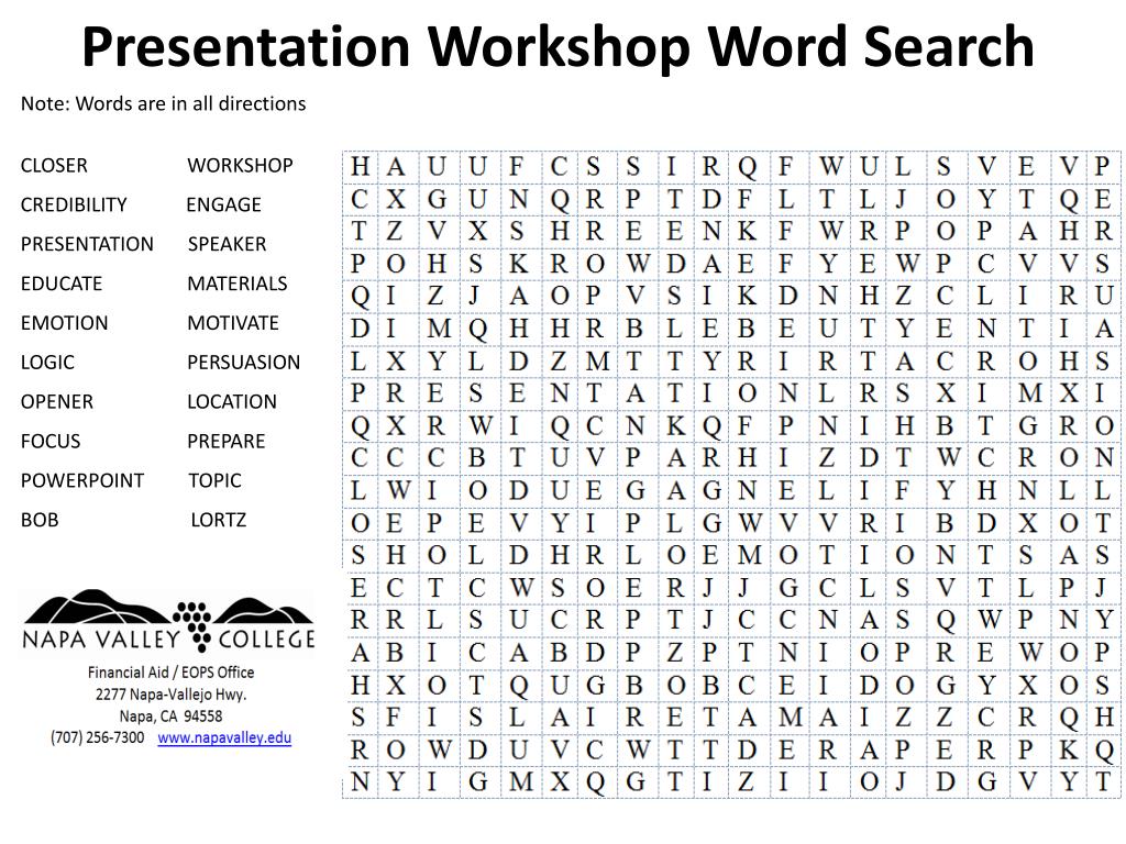 PPT - Presentation Workshop Word Search