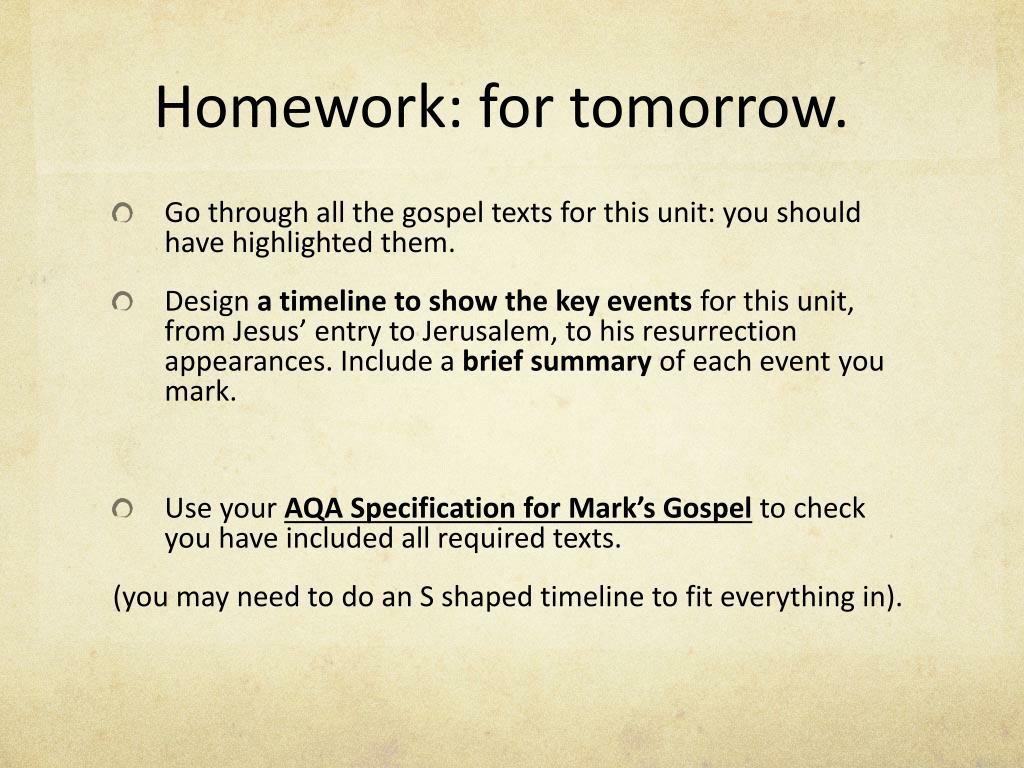 the homework for tomorrow