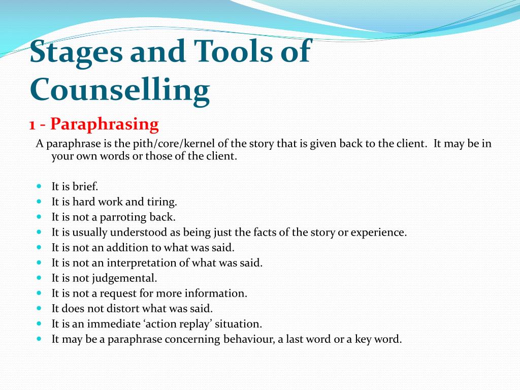 core counselling skills paraphrasing
