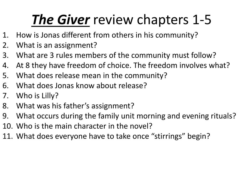 what assignments are there in the giver