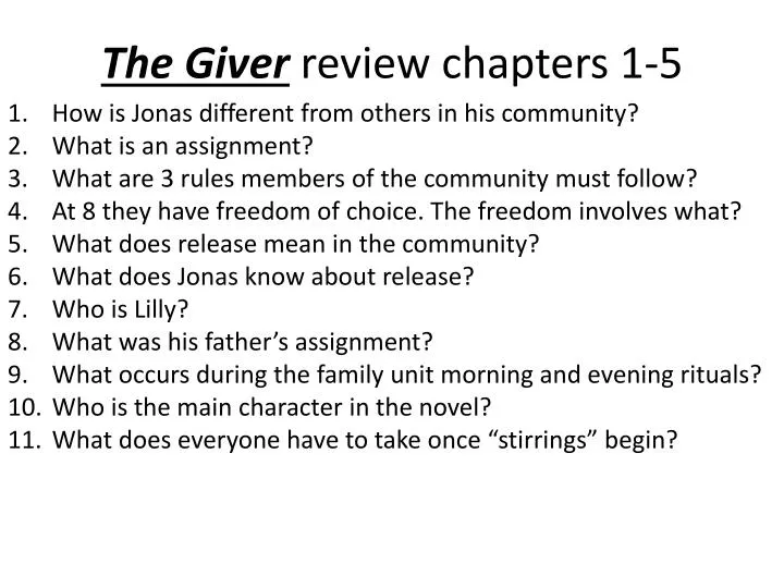 assignments in the giver chapter 2