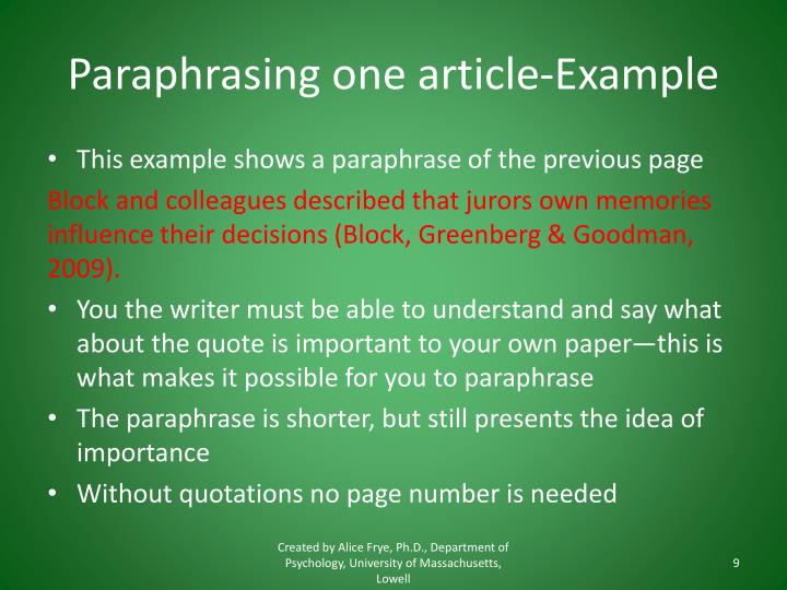 paraphrasing an article example