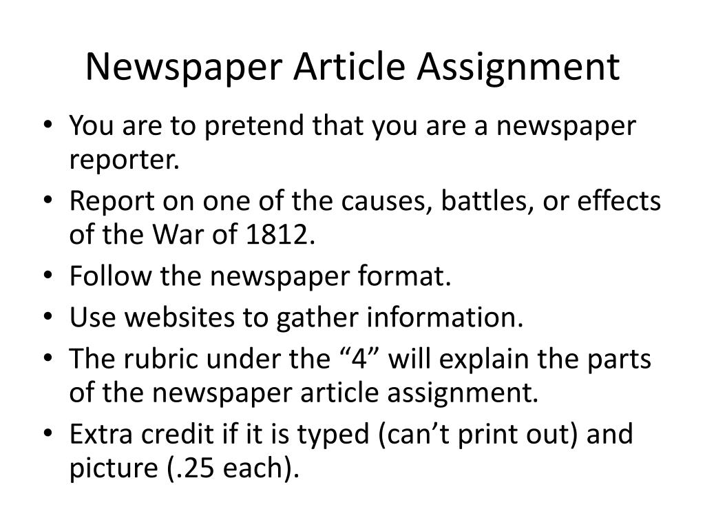 newspaper article assignment examples