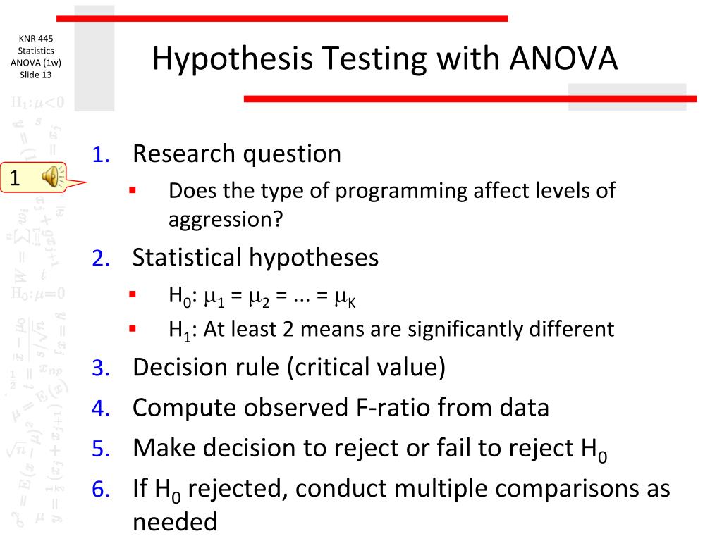 what is the research hypothesis when using anova procedures
