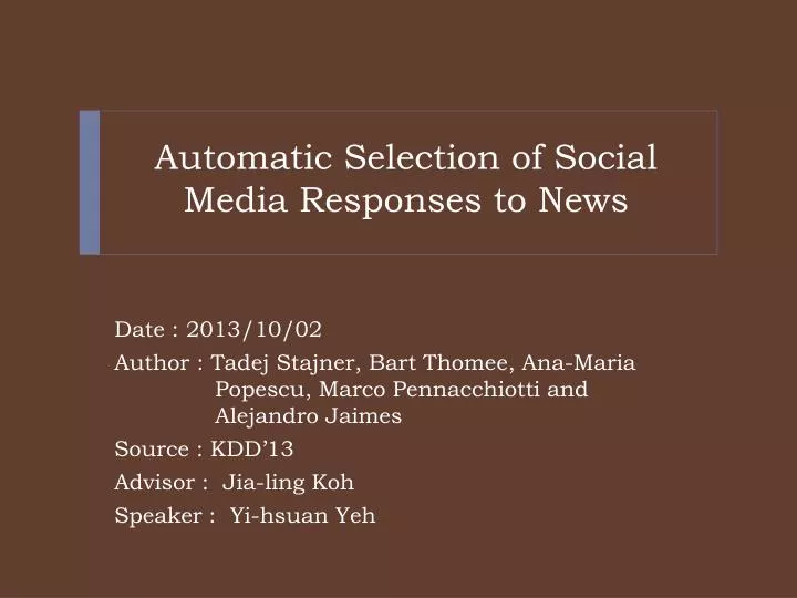 automatic selection of social media responses to news n.