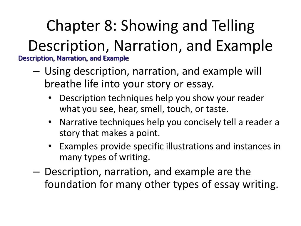 PPT - Chapter 8: Showing and Telling Description, Narration, and ...