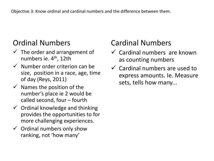 Ppt Objective 3 Know Ordinal And Cardinal Numbers And The Difference