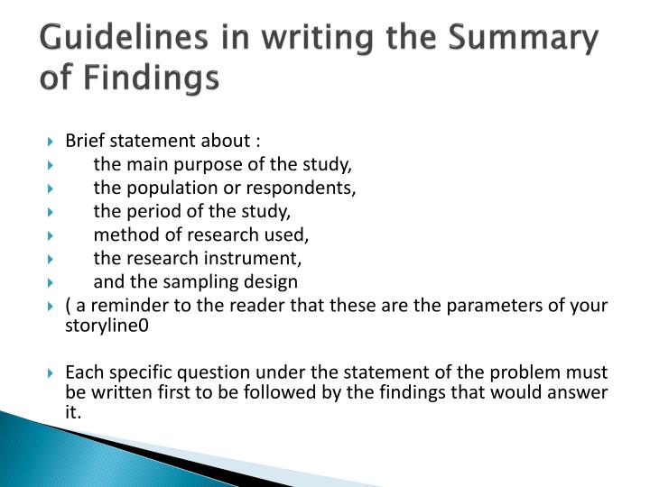 what is summary of findings conclusion and recommendation in research