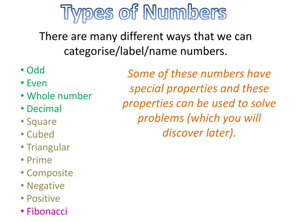 types of numbers presentation