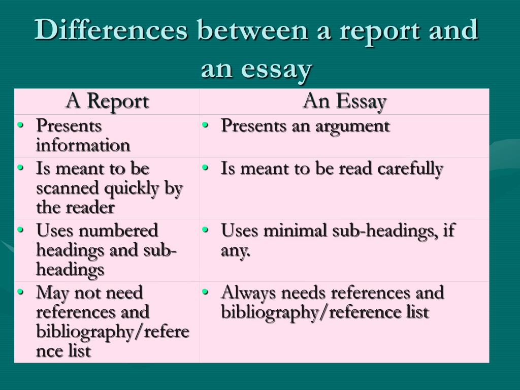 what's the difference between a research report and an essay