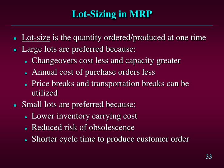 lot sizing lot sizing