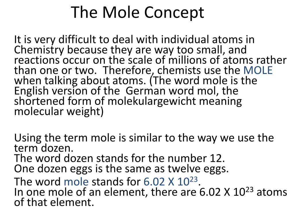 PPT - The Mole Concept PowerPoint Presentation, Free Download - ID:2674145