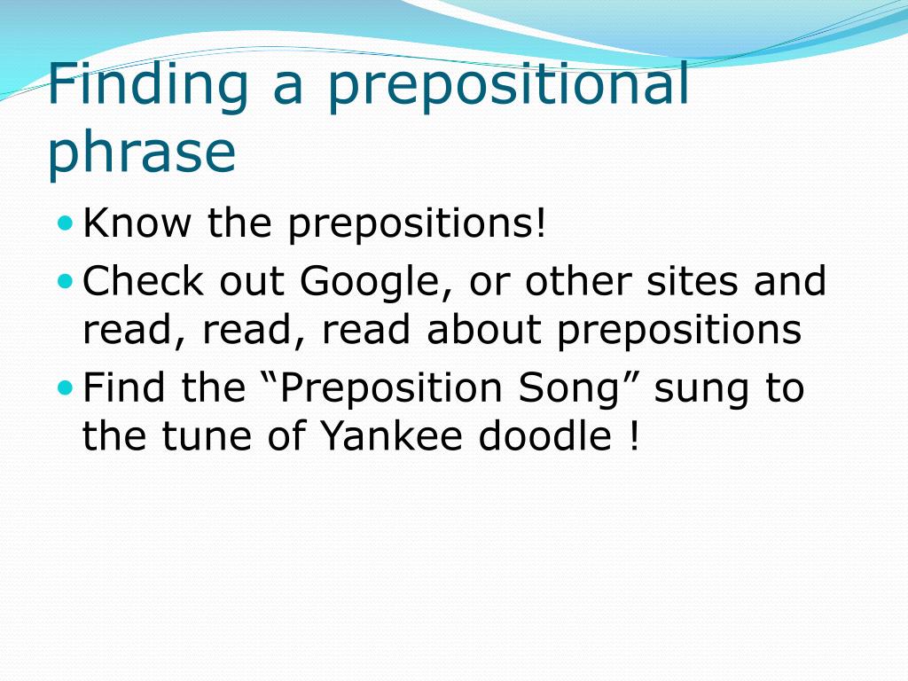 Finding Prepositional Phrase Worksheet