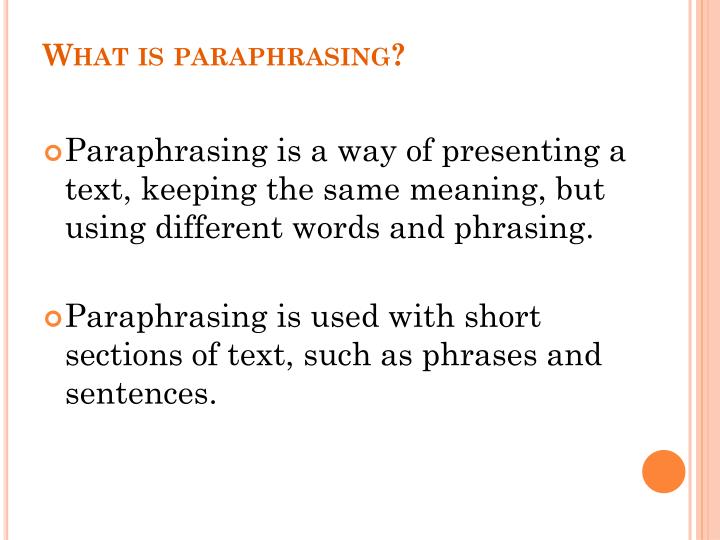 PPT - Paraphrasing PowerPoint Presentation - ID:2675782