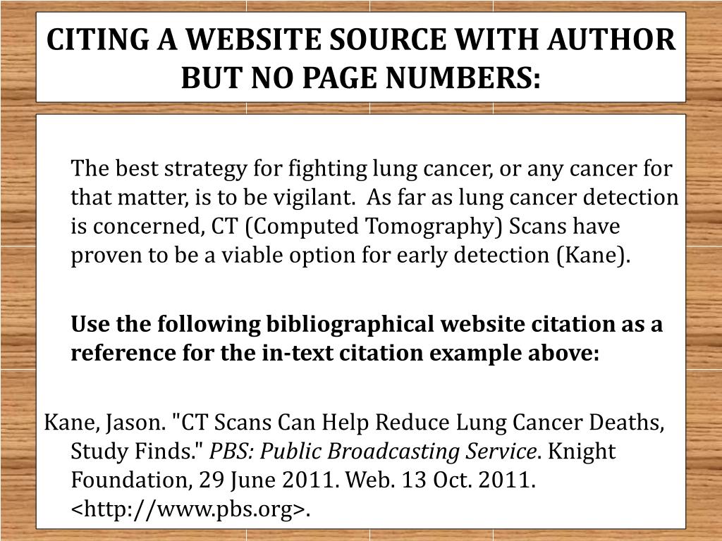 mla in text citation for websites with no page number