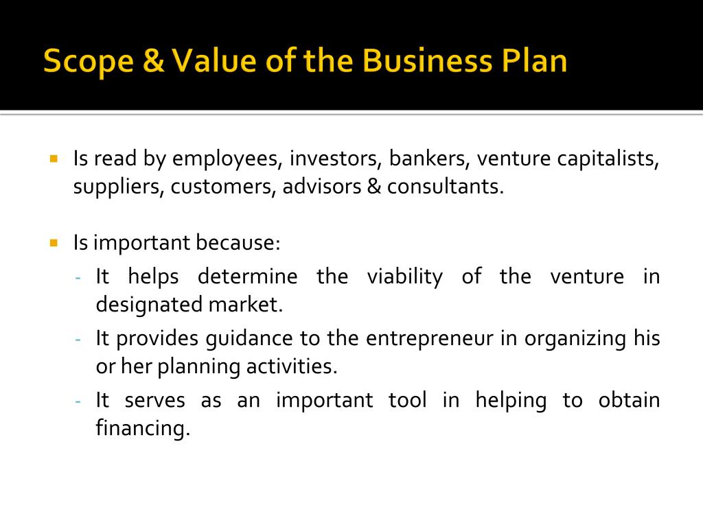 scope and value of business plan