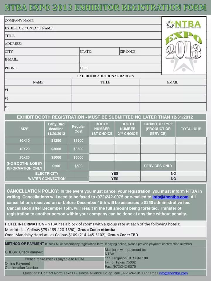 PPT NTBA EXPO 2013 EXHIBITOR REGISTRATION FORM PowerPoint