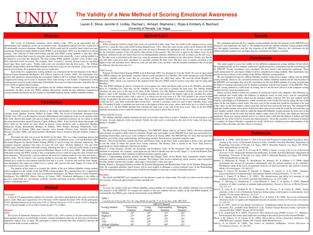 PPT - The Validity of a New Method of Scoring Emotional Awareness  PowerPoint Presentation - ID:2693030