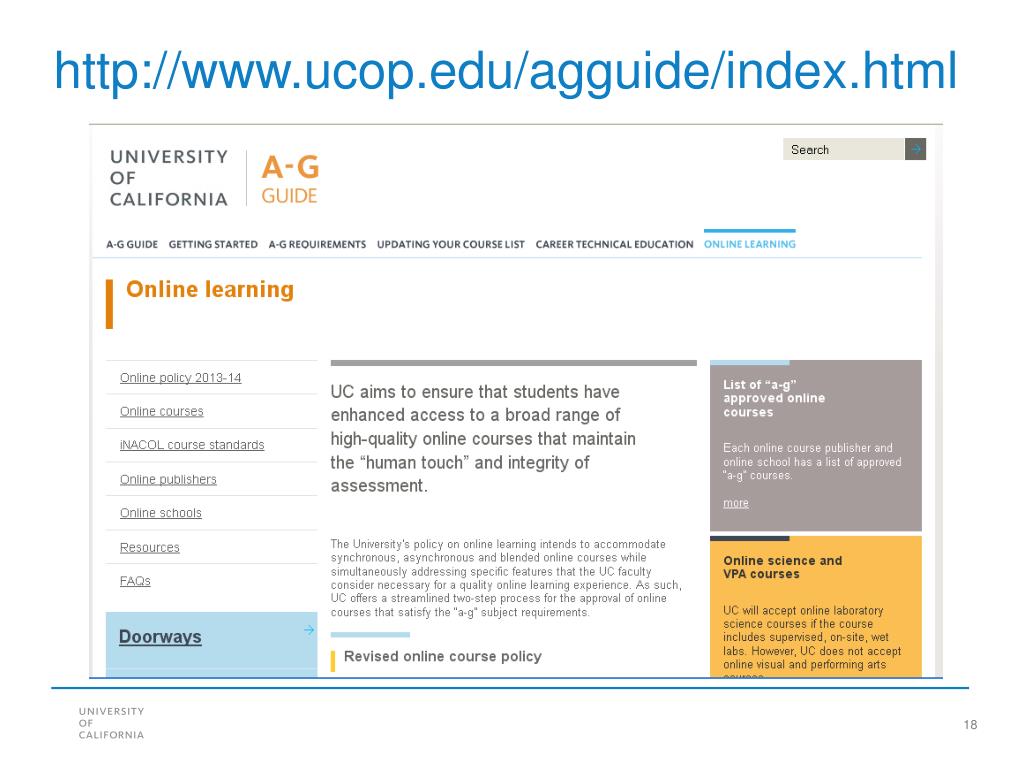 PPT - New Directions: Online Courses & the University of California’s A ...