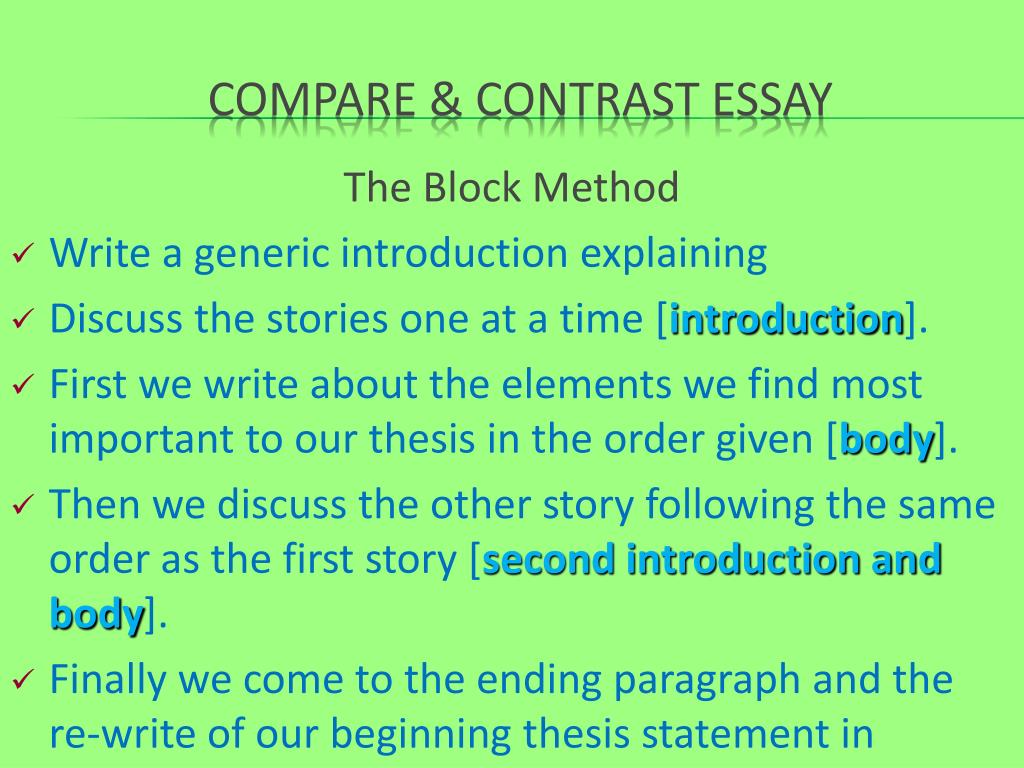 comparison and contrast essay block method