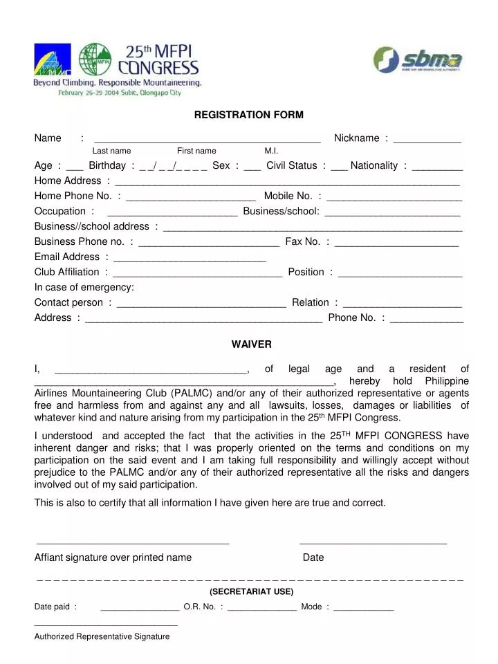 presentation registration form