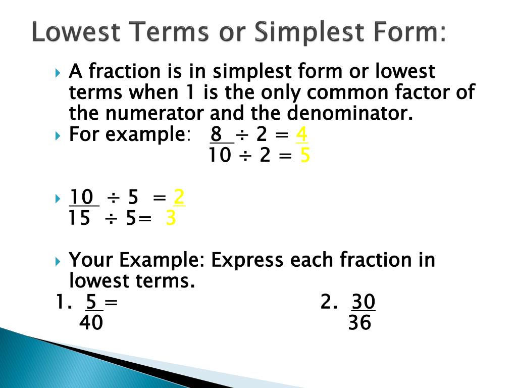 PPT - Equivalent Fractions and Lowest Terms PowerPoint