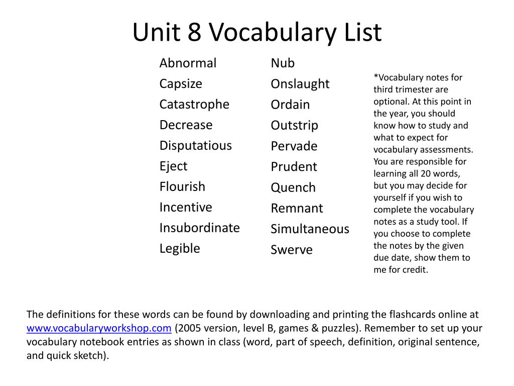 Unit 8 vocabulary