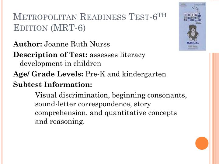 metropolitan readiness test 6th edition Early childhood assessment chapter thirteen. Chapter objectives.