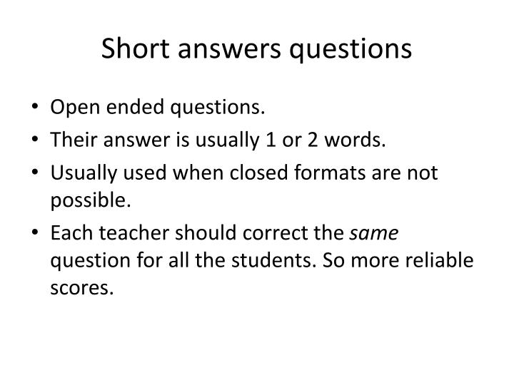 short answer questions meaning