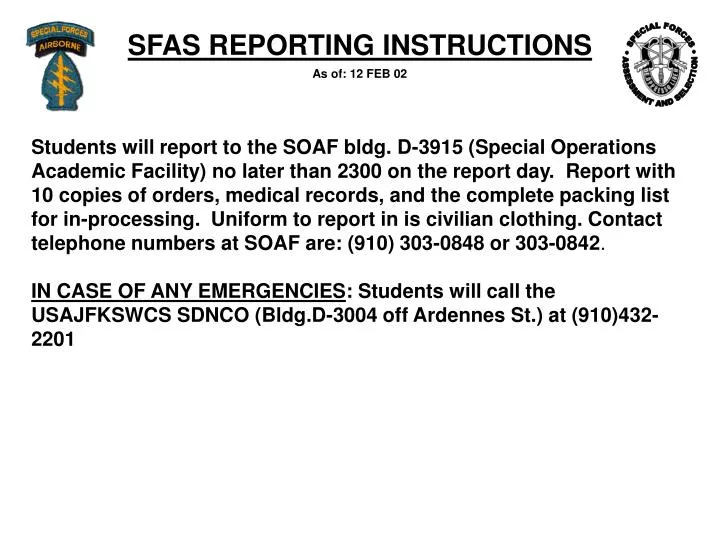 PPT SFAS REPORTING INSTRUCTIONS PowerPoint Presentation, free