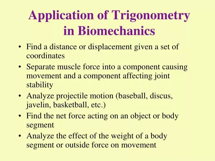 ppt application of trigonometry in biomechanics powerpoint math templates