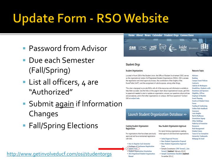 ppt registered student organization orientation powerpoint ucf rso update form