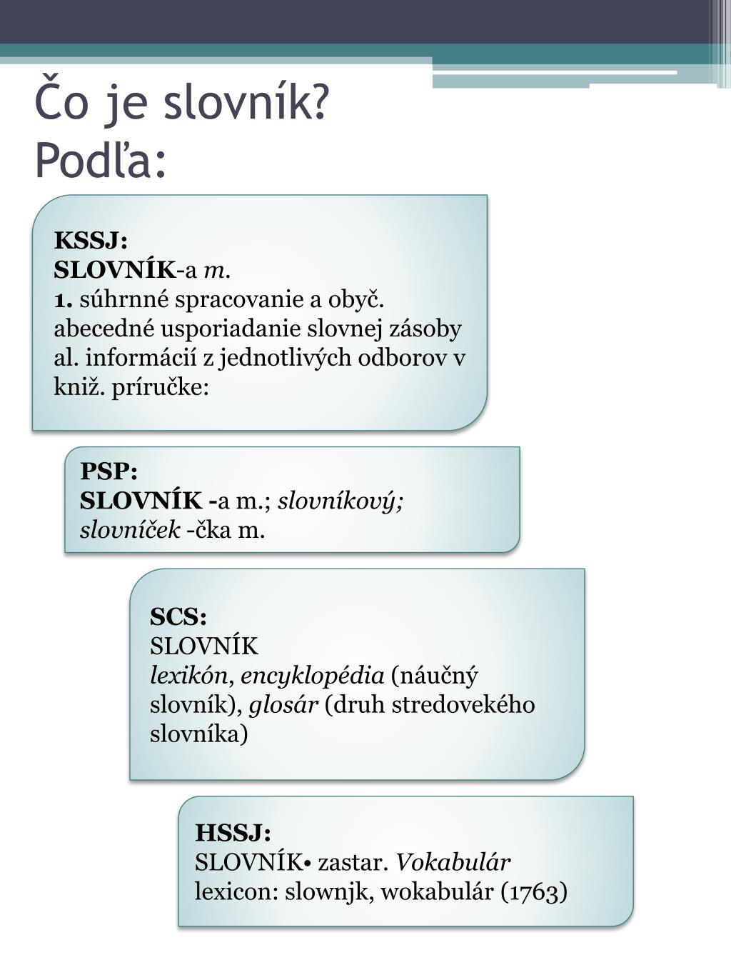 PPT - Čo je slovník? Podľa: PowerPoint Presentation, free download -  ID:2721112