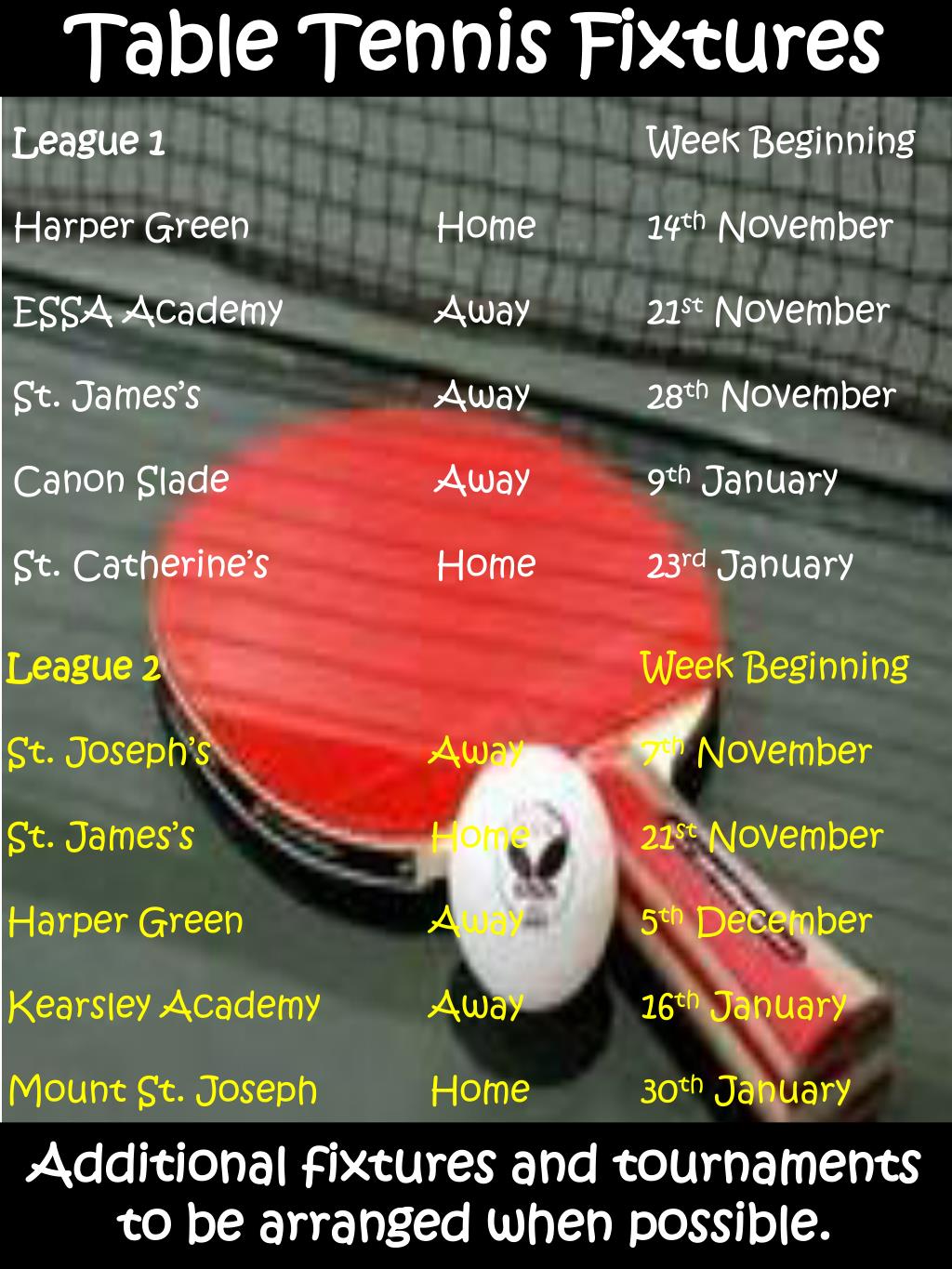 table tennis fixtures